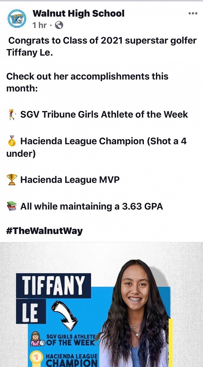 San Gabriel Valley Tribune Girls Athlete of the Week: Tiffany Le